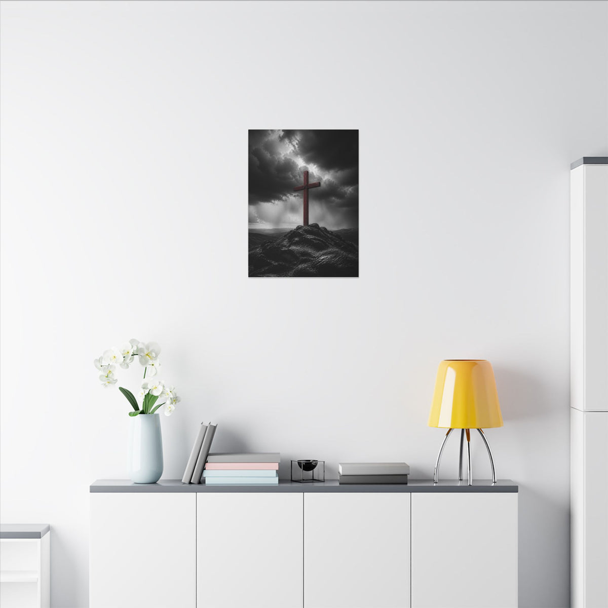 Red Cross in the Storm - Christian Cross Wall Art | Canvas