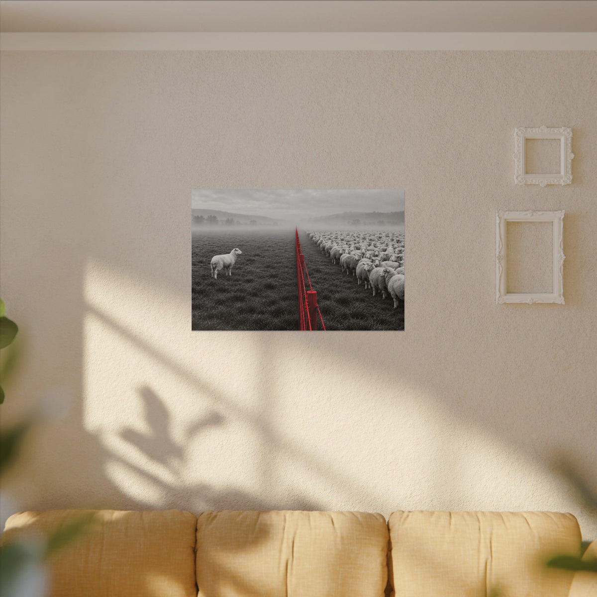 Lone Lamb - Black and White Wall Art | Canvas (Landscape)