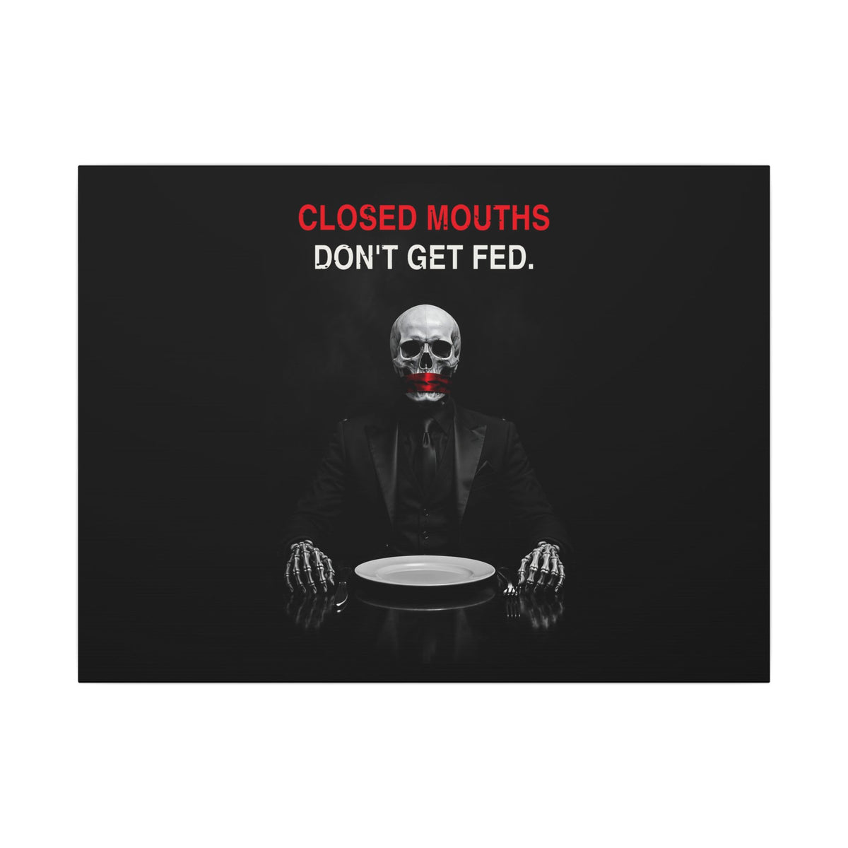 Closed Mouths - Dark Humor Wall Art | Canvas (Landscape)