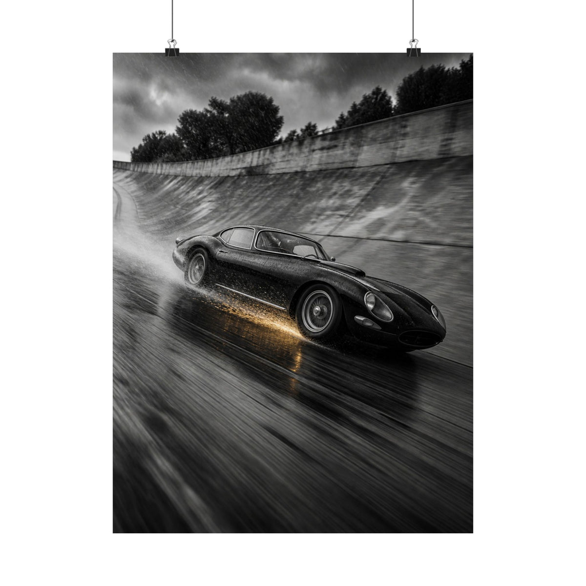 Banked in the Rain - Race Car Wall Art | Matte Poster