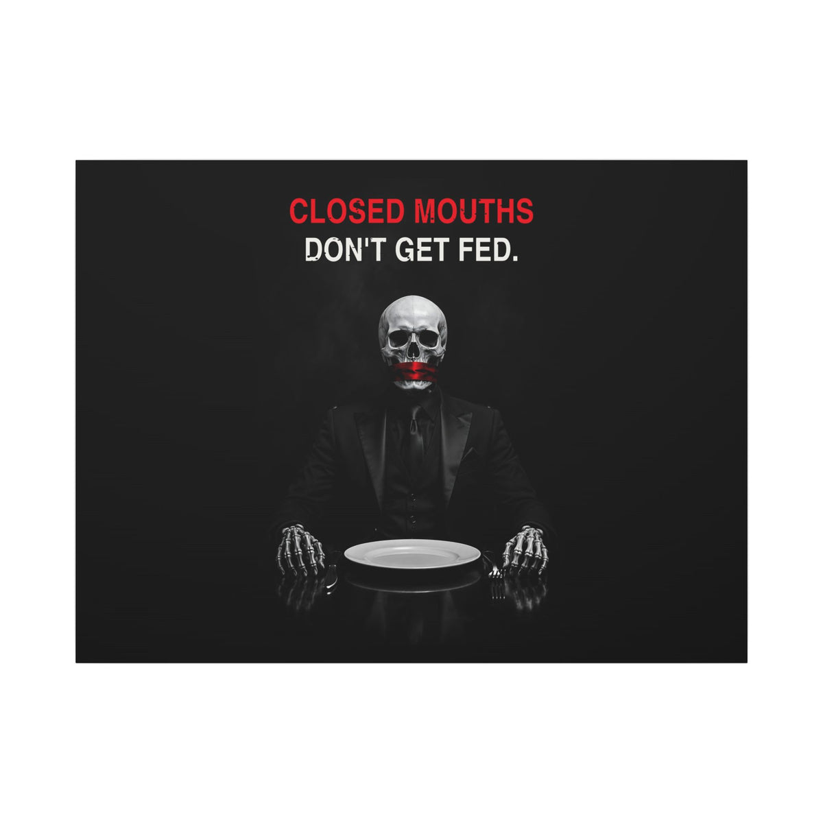 Closed Mouths - Dark Humor Wall Art | Canvas (Landscape)