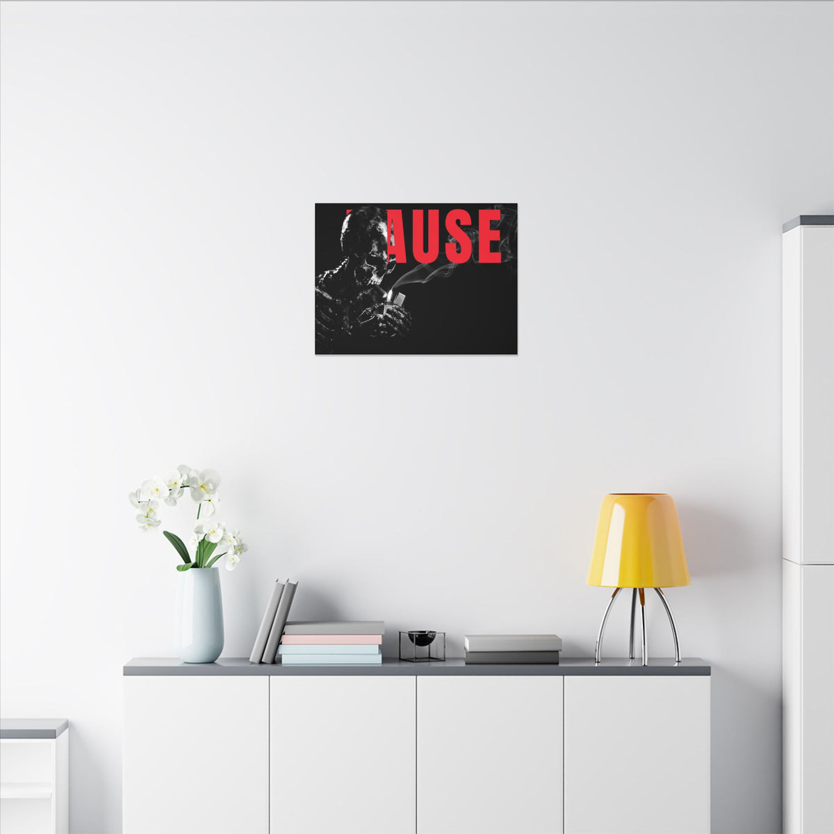 Pause (Landscape) - Smoking Skeleton Wall Art, Dark Gothic Man Cave | Canvas