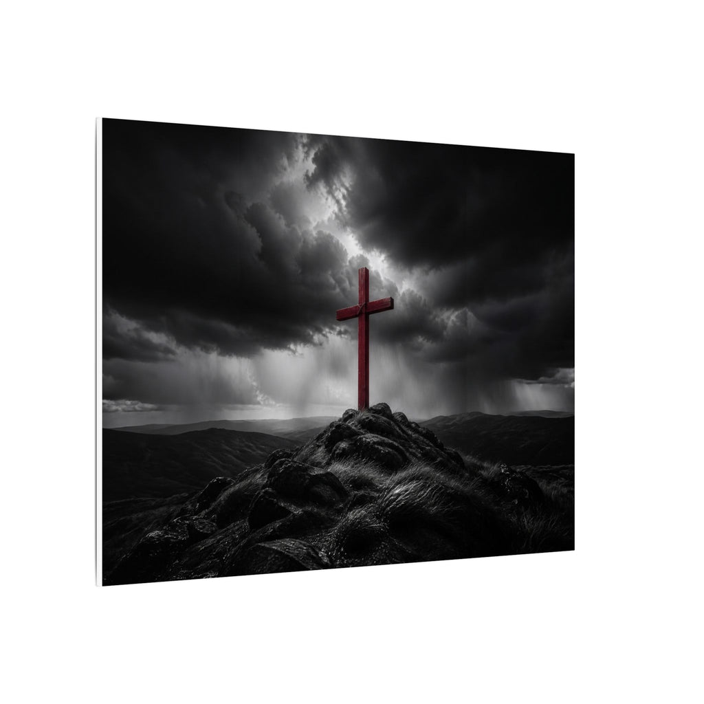 Red Cross in the Storm - Christian Cross Wall Art | Canvas (Landscape)