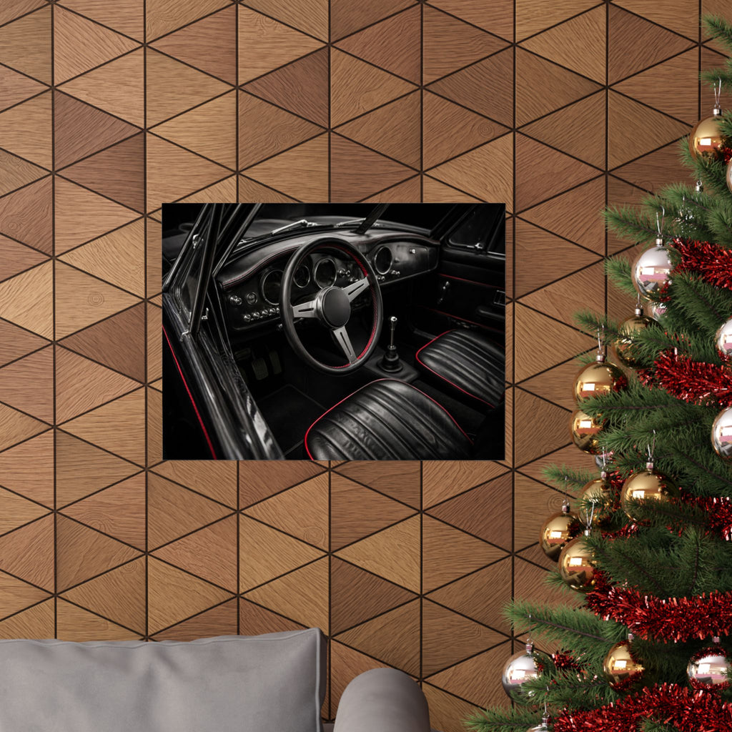 Red Stitch Cockpit - Classic Car Interior Wall Art | Matte Poster (Landscape)
