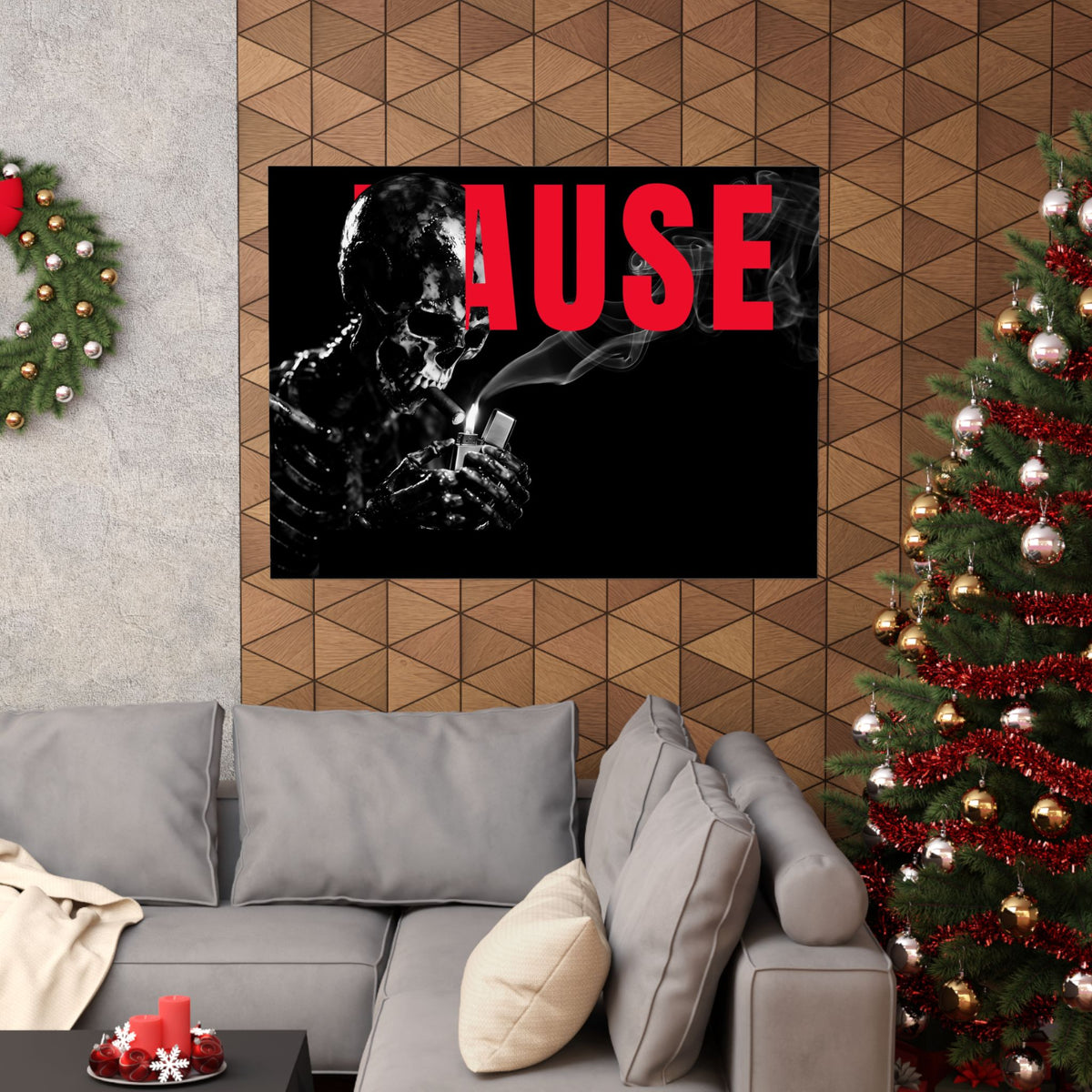 Pause (Landscape) - Smoking Skeleton Wall Art, Dark Gothic Man Cave | Matte Poster