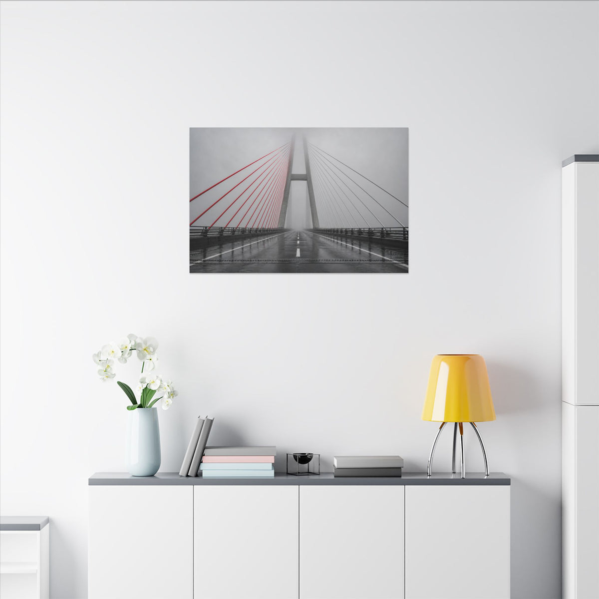 Span in Fog - Red Wall Decor | Canvas (Landscape)
