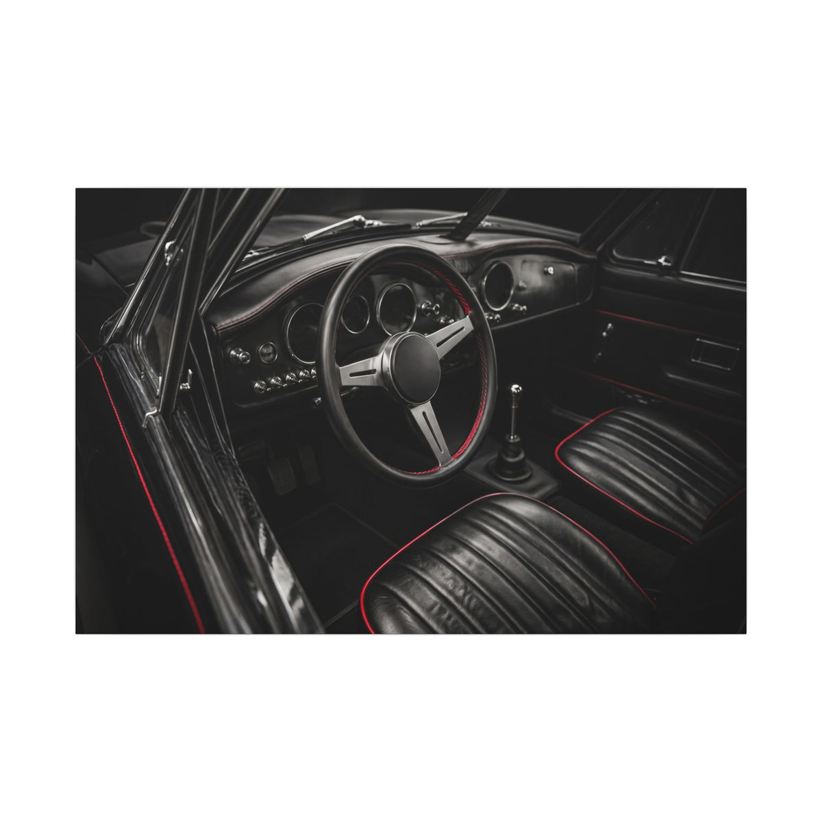 Red Stitch Cockpit - Classic Car Interior Wall Art | Canvas (Landscape)