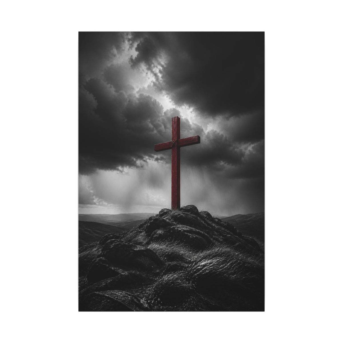 Red Cross in the Storm - Christian Cross Wall Art | Canvas
