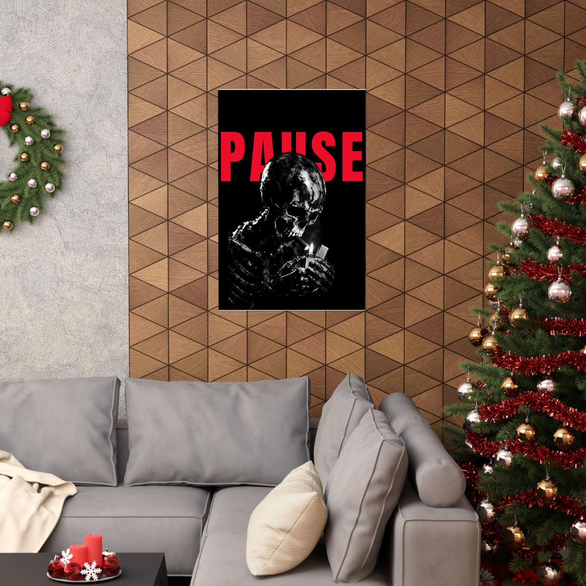 Pause - Smoking Skeleton Wall Art, Dark Gothic Man Cave | Matte Poster