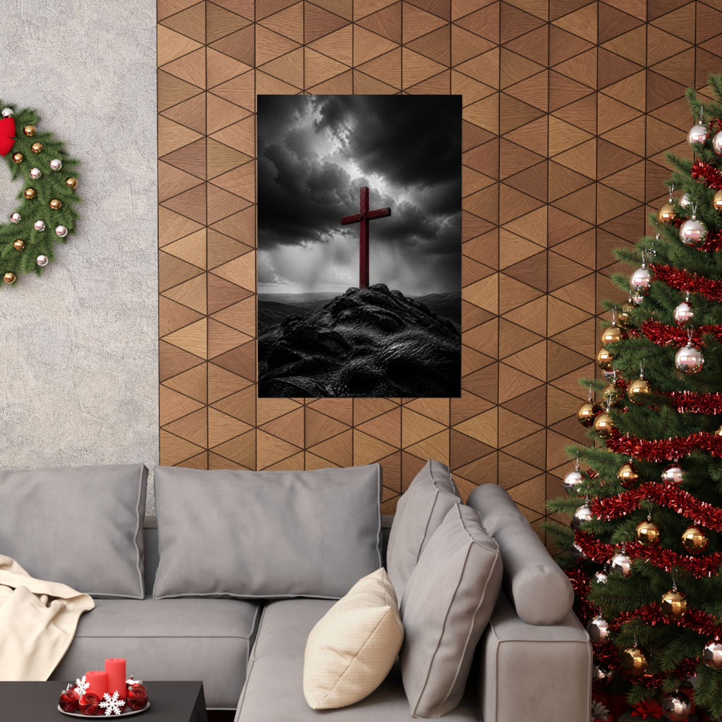 Red Cross in the Storm - Christian Cross Wall Art | Matte Poster