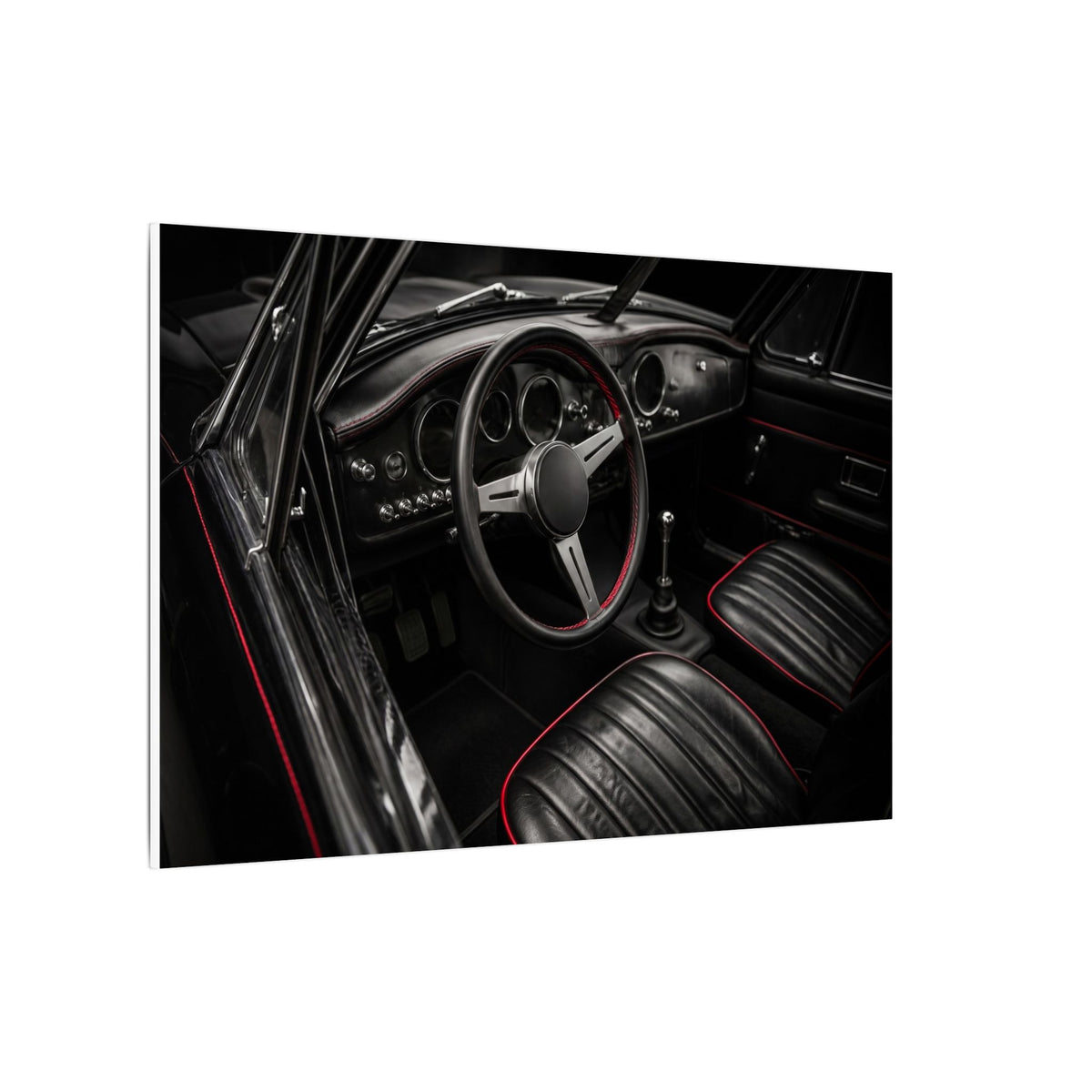 Red Stitch Cockpit - Classic Car Interior Wall Art | Canvas (Landscape)