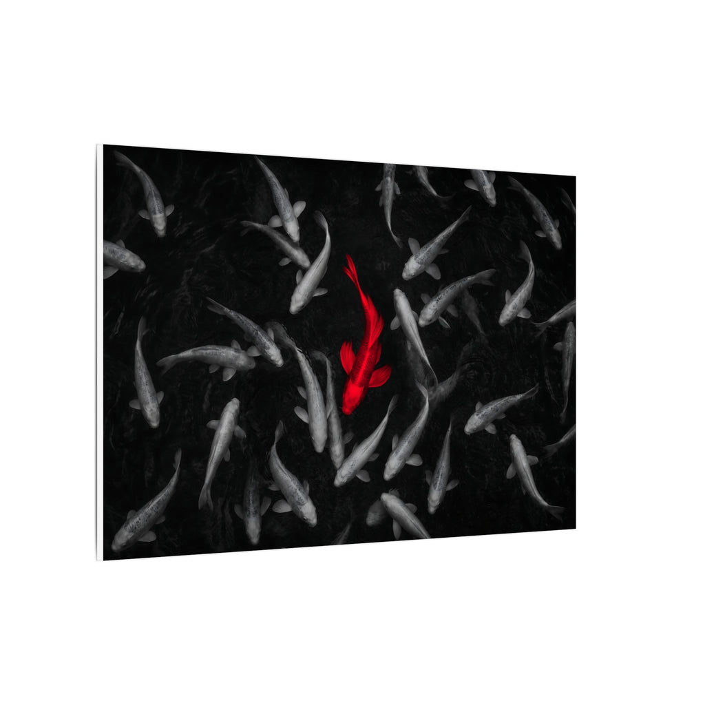 The Red Koi - Red And Black Wall Art | Canvas (Landscape)