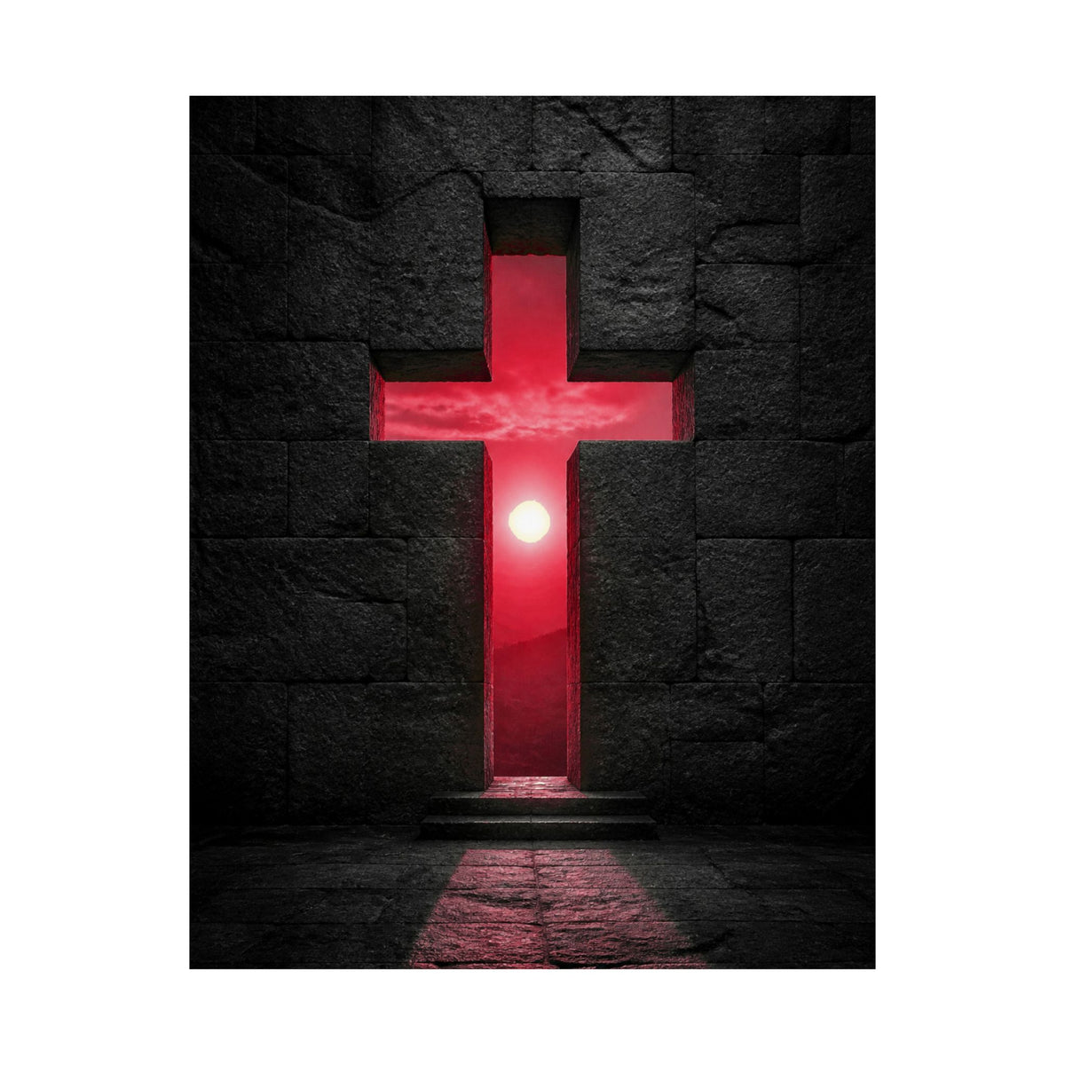 Light Through Stone - Modern Cross Wall Art | Matte Poster