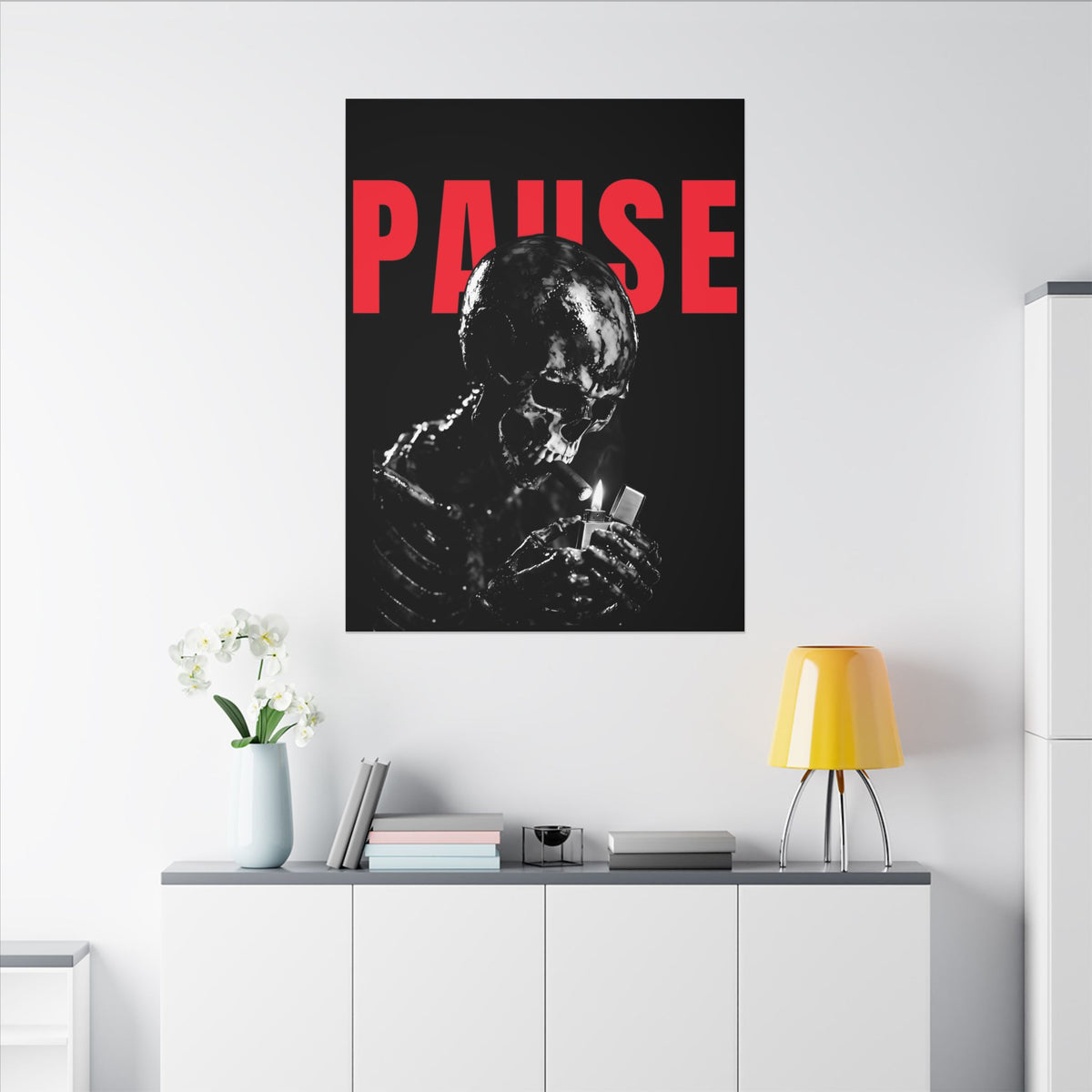 Pause - Smoking Skeleton Wall Art, Dark Gothic Man Cave | Canvas