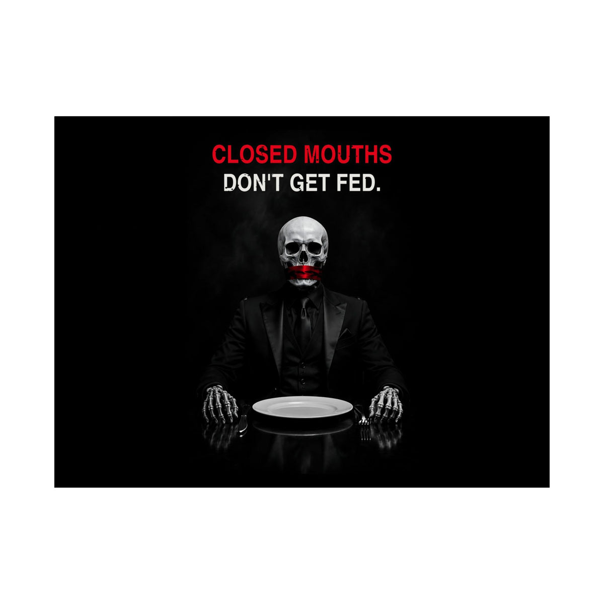 Closed Mouths - Dark Humor Wall Art | Matte Poster (Landscape)