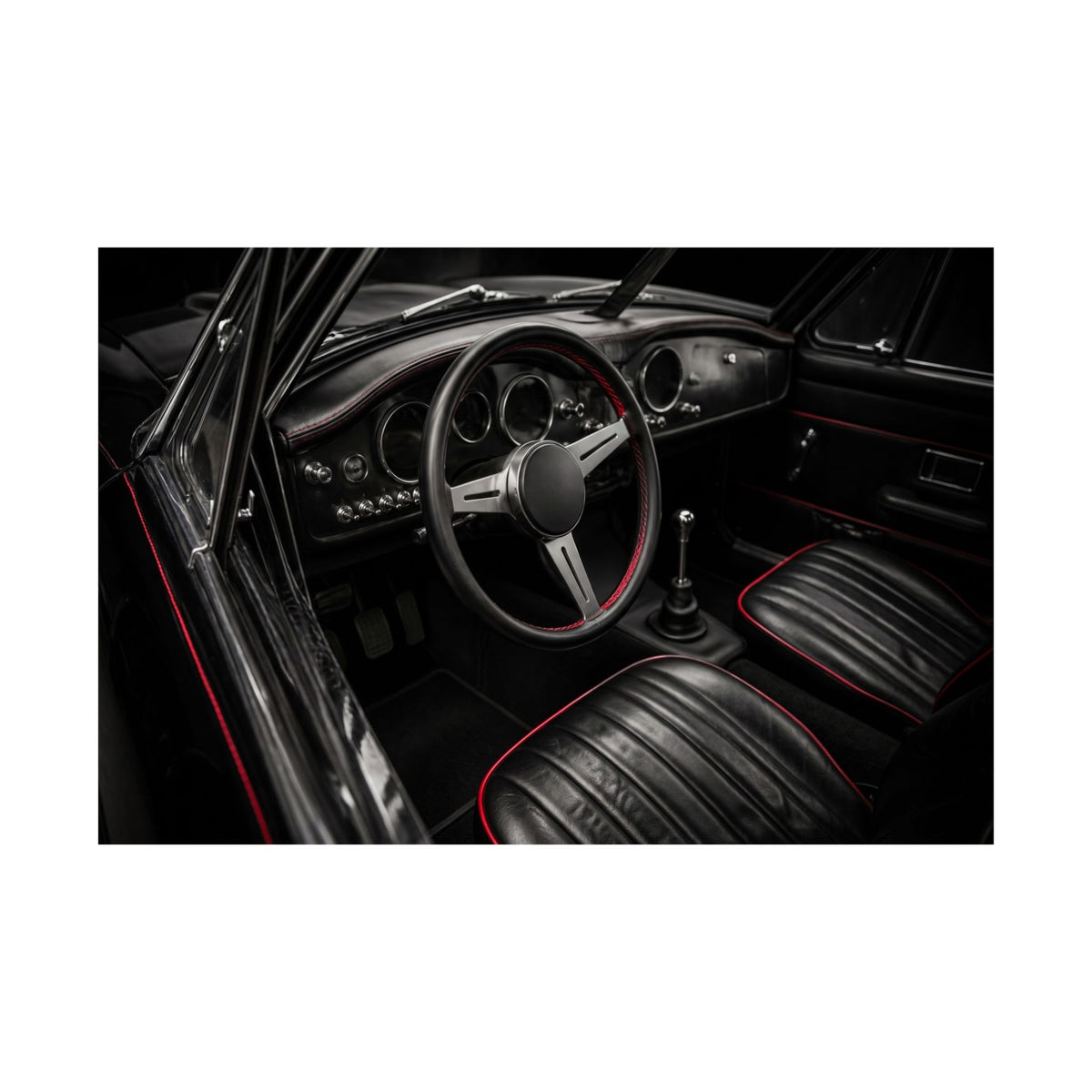 Red Stitch Cockpit - Classic Car Interior Wall Art | Matte Poster (Landscape)