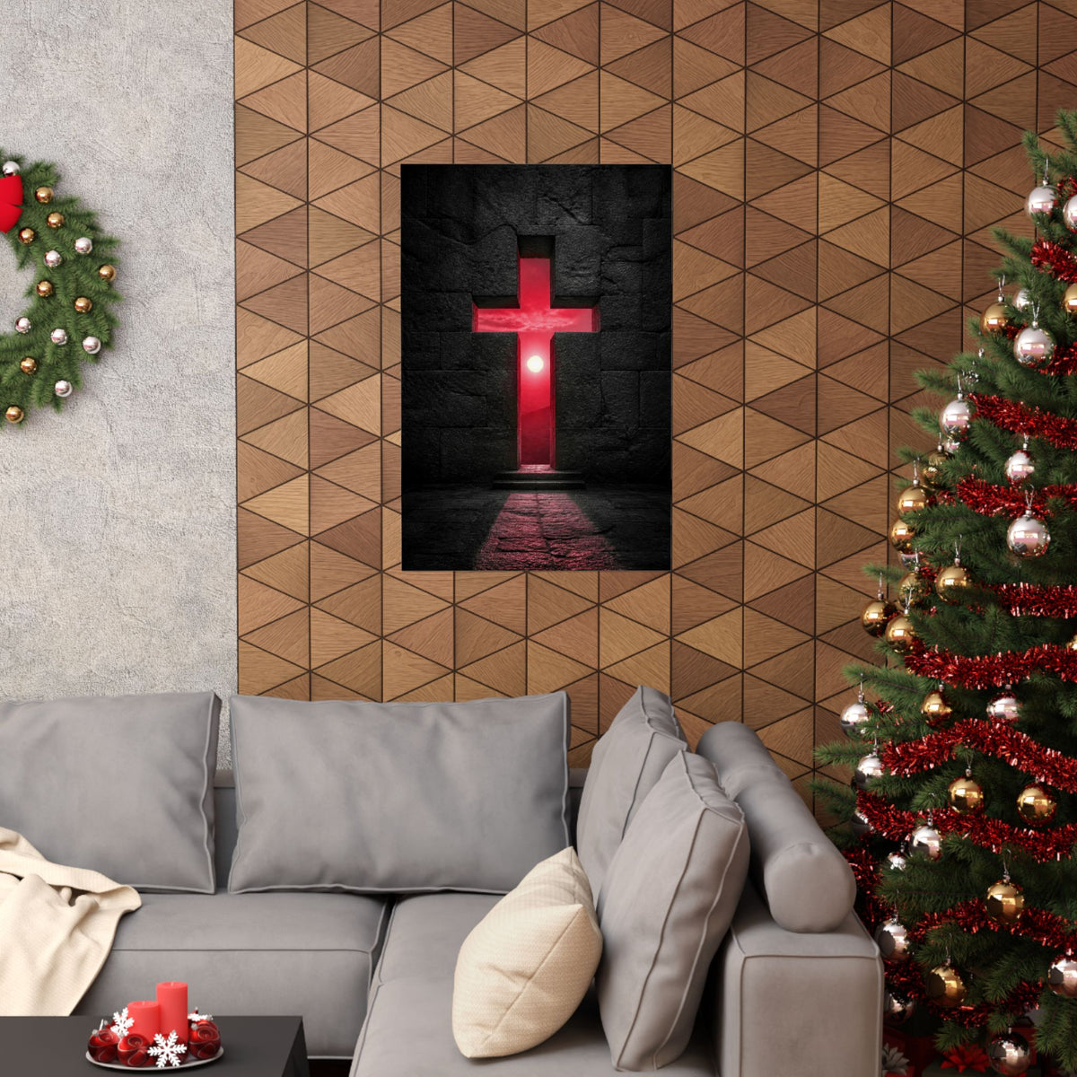 Light Through Stone - Modern Cross Wall Art | Matte Poster