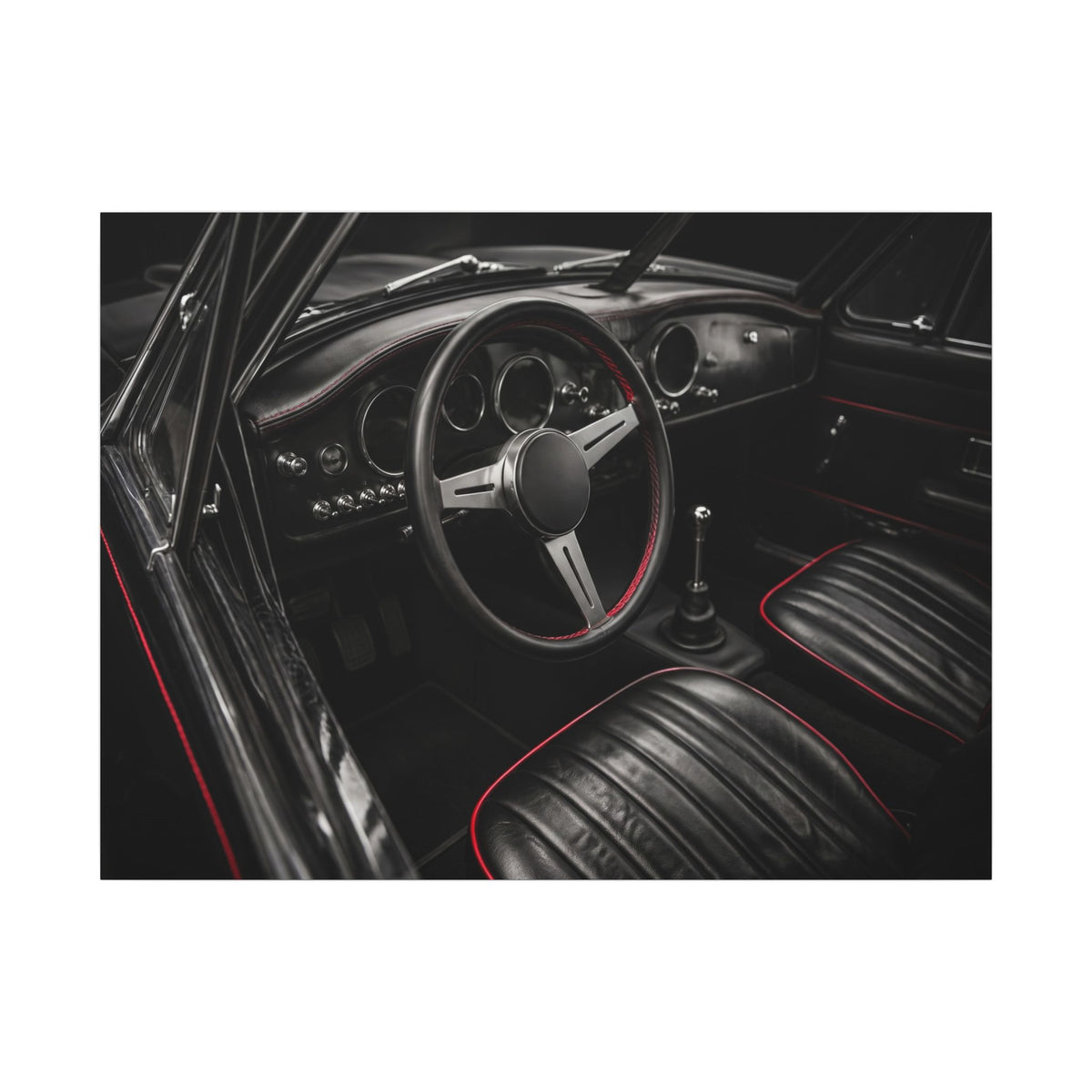 Red Stitch Cockpit - Classic Car Interior Wall Art | Canvas (Landscape)