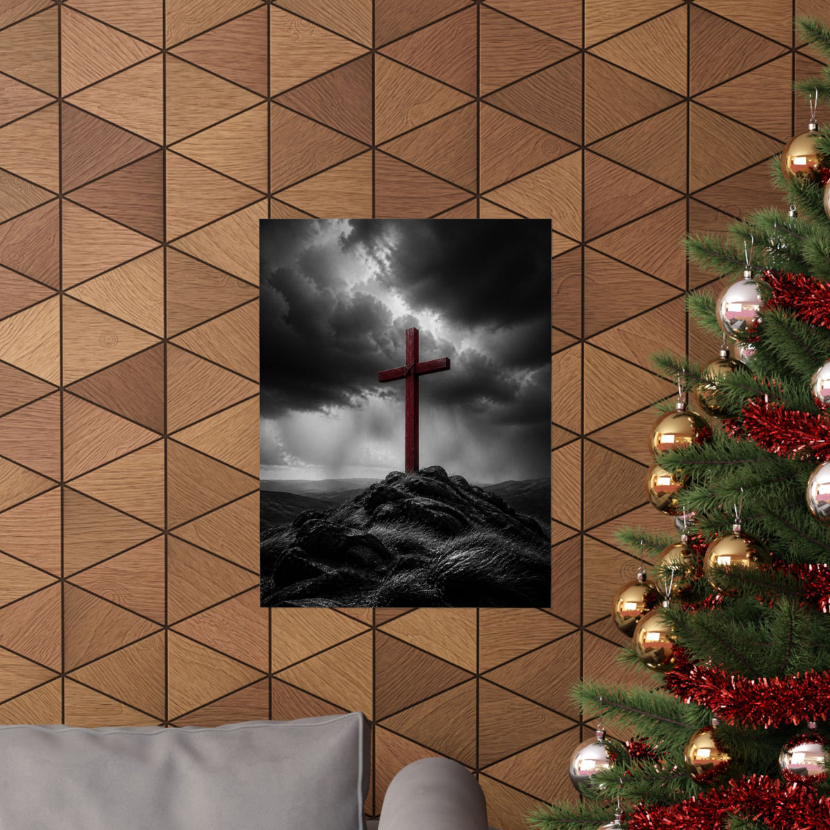 Red Cross in the Storm - Christian Cross Wall Art | Matte Poster