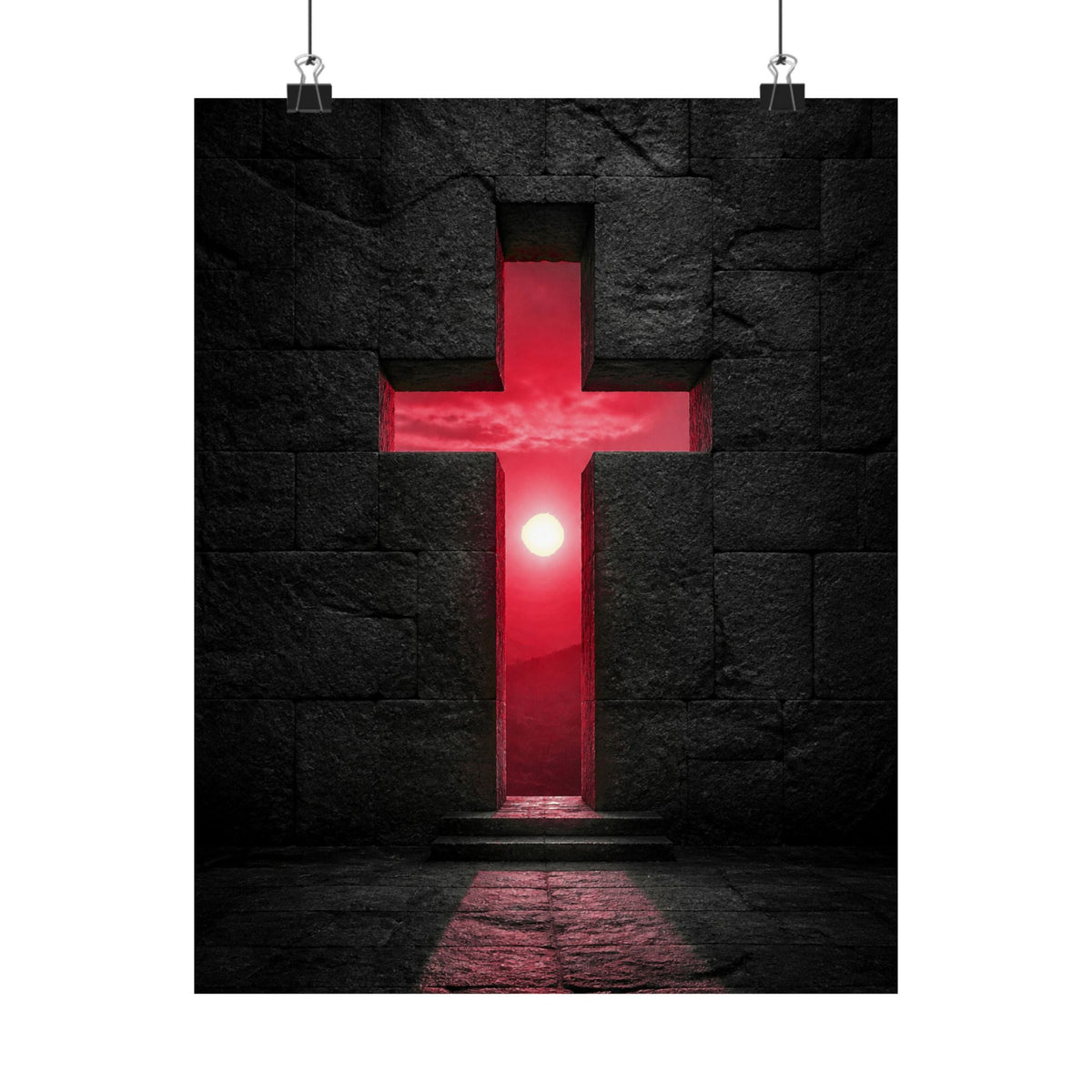 Light Through Stone - Modern Cross Wall Art | Matte Poster