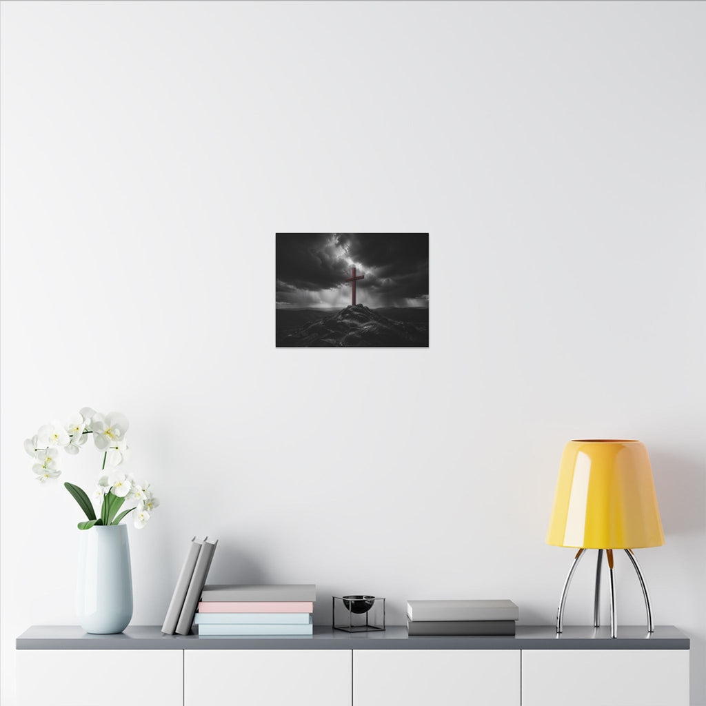Red Cross in the Storm - Christian Cross Wall Art | Canvas (Landscape)