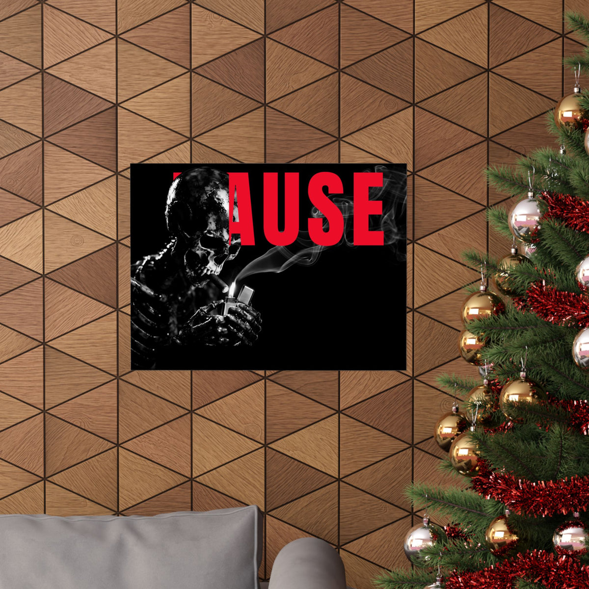 Pause (Landscape) - Smoking Skeleton Wall Art, Dark Gothic Man Cave | Matte Poster