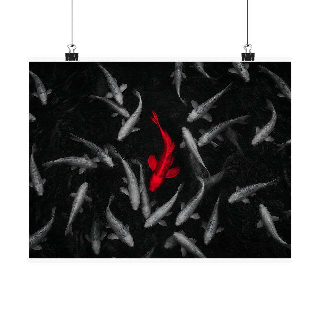 The Red Koi - Red And Black Wall Art | Matte Poster (Landscape)
