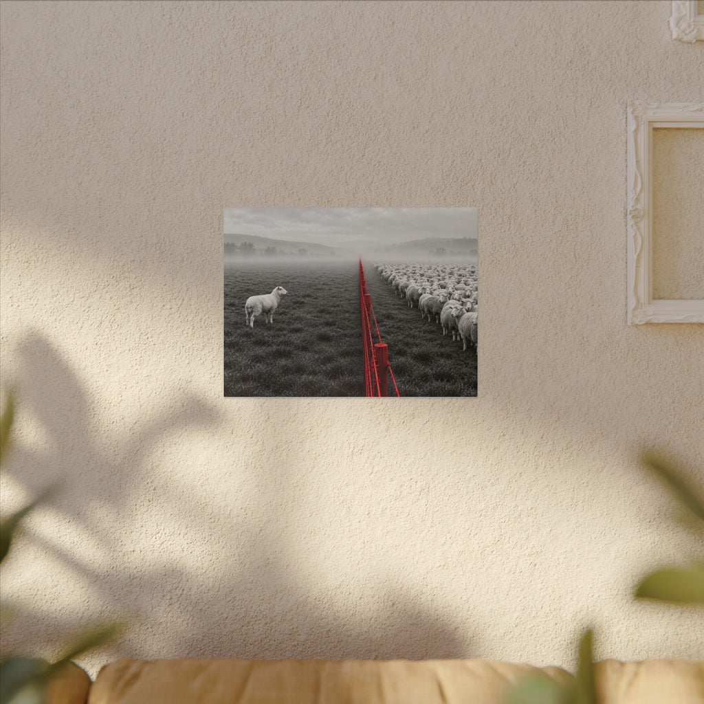 Lone Lamb - Black and White Wall Art | Canvas (Landscape)