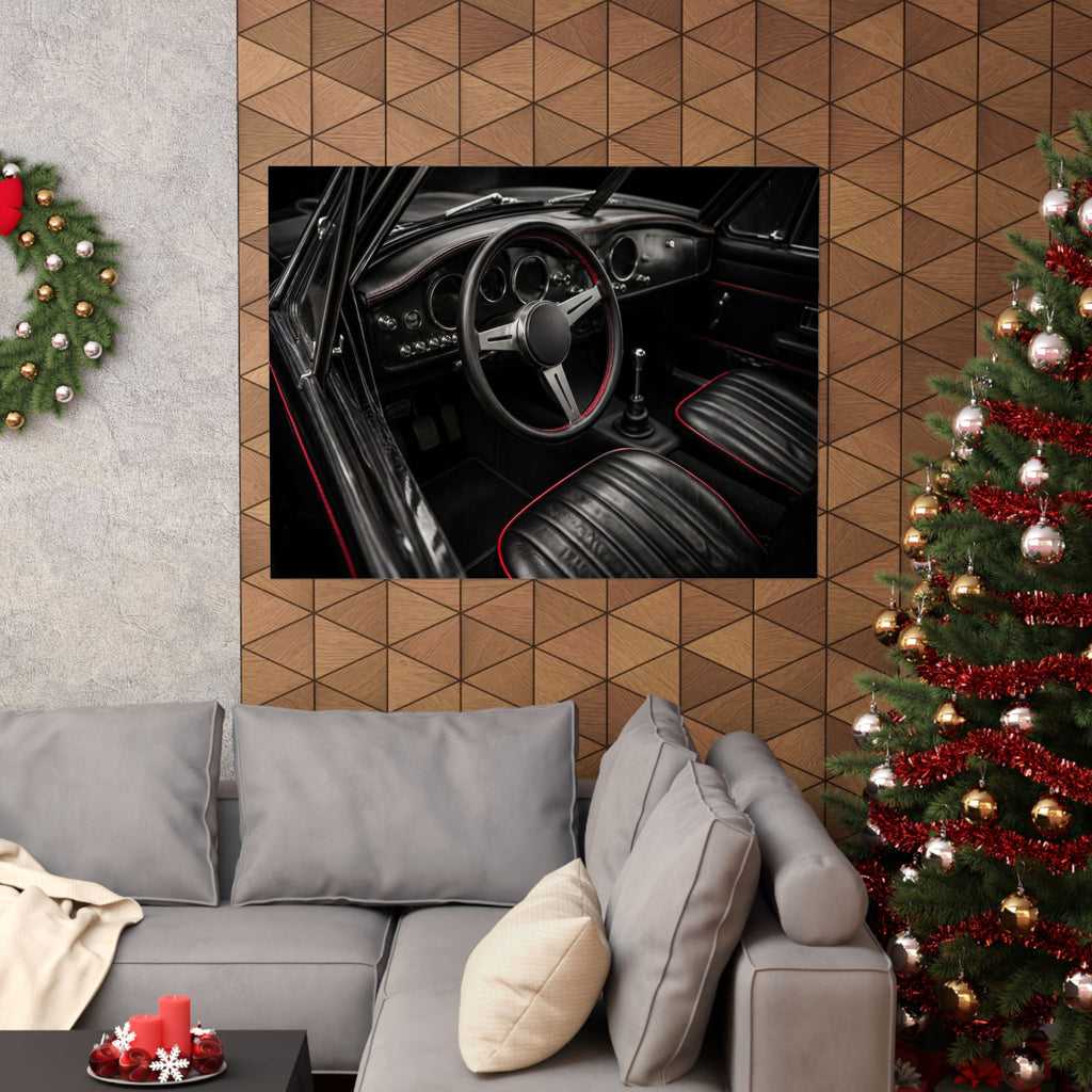 Red Stitch Cockpit - Classic Car Interior Wall Art | Matte Poster (Landscape)