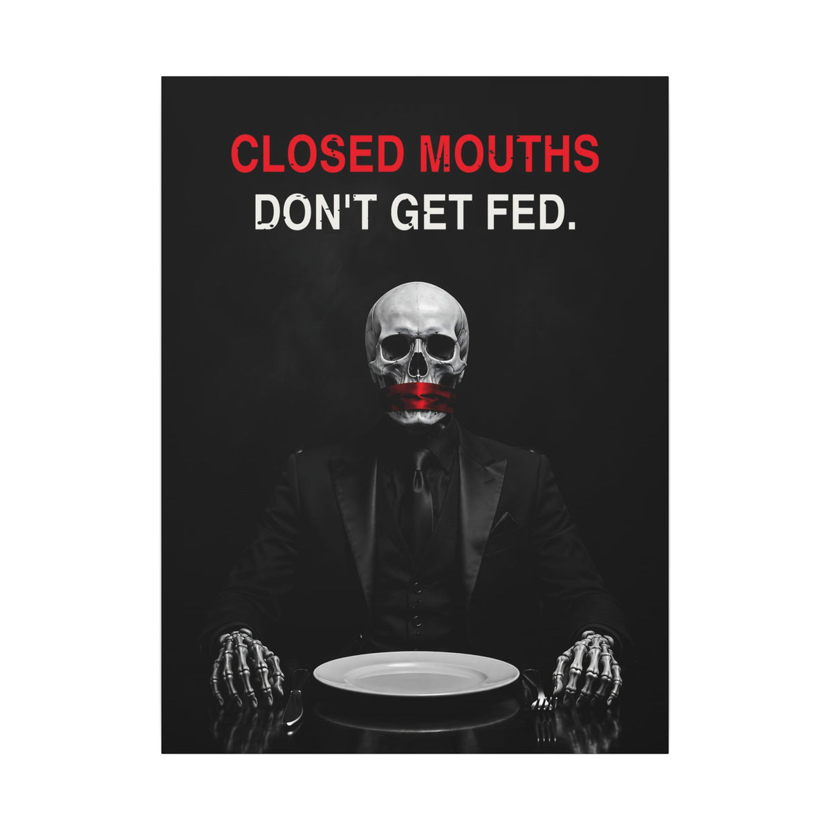 Closed Mouths - Dark Humor Wall Art | Canvas
