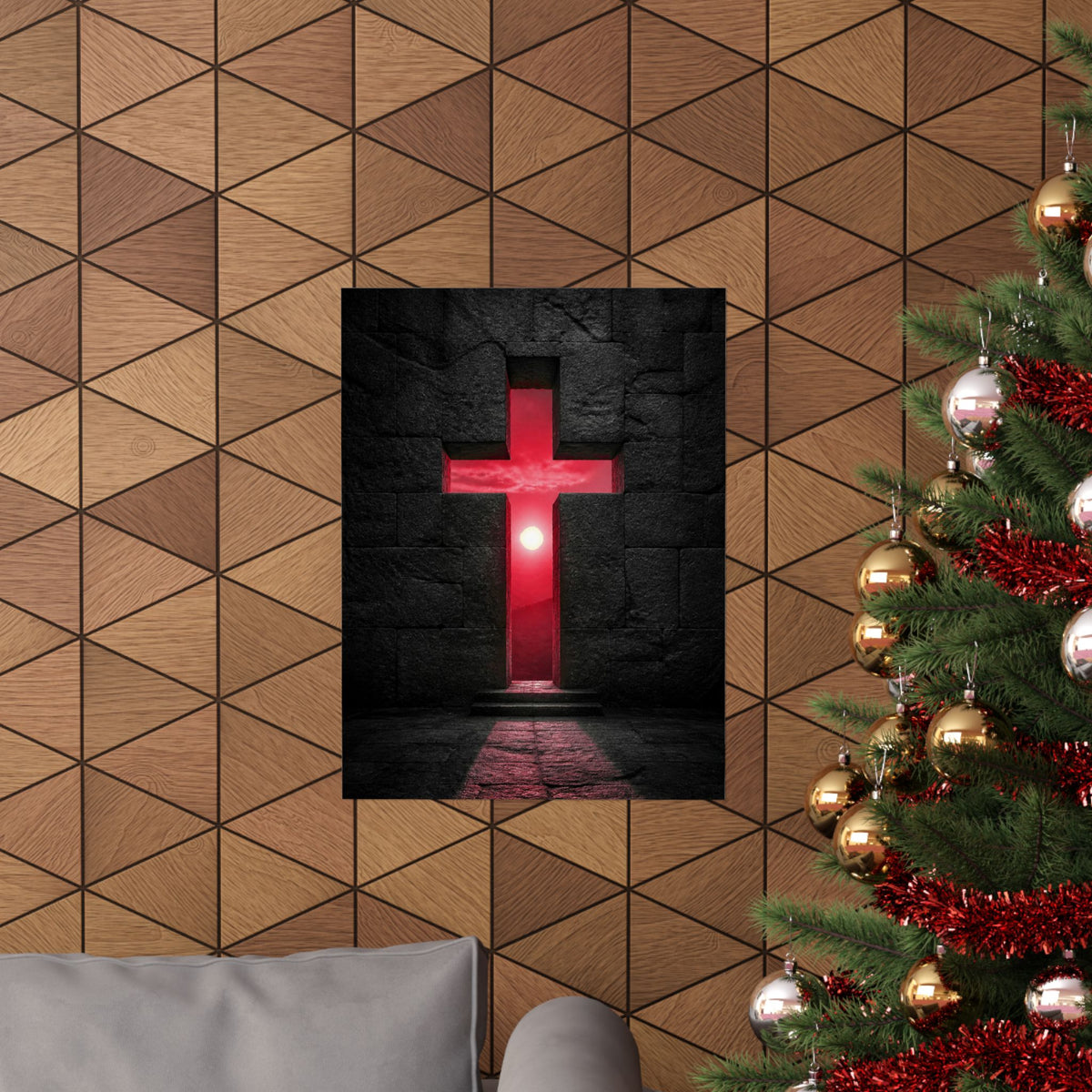 Light Through Stone - Modern Cross Wall Art | Matte Poster