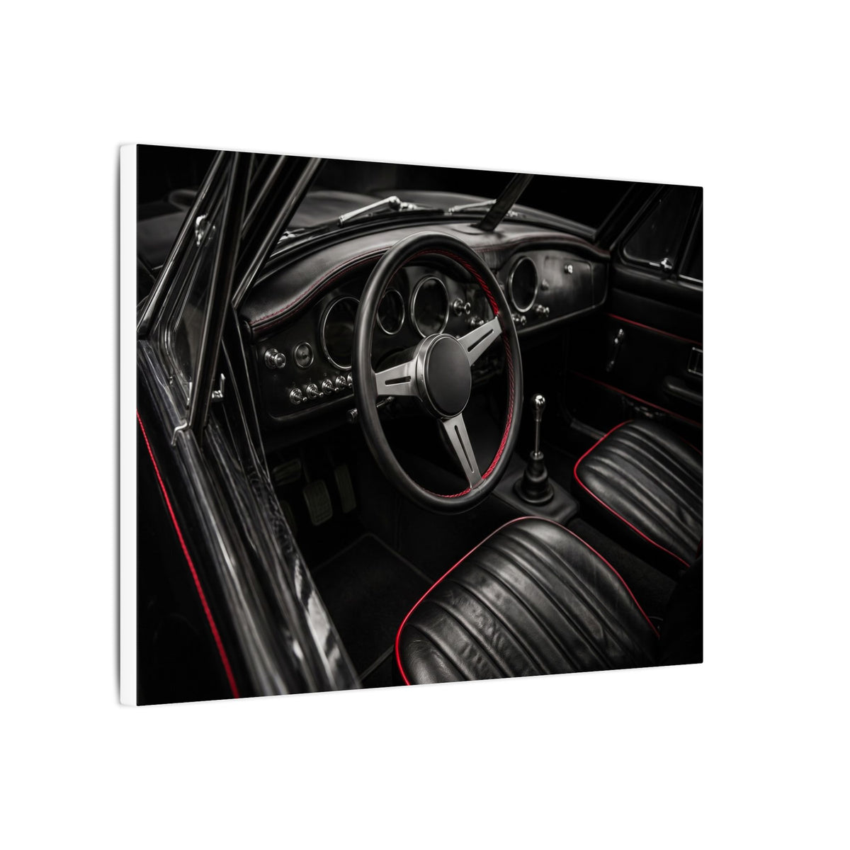 Red Stitch Cockpit - Classic Car Interior Wall Art | Canvas (Landscape)