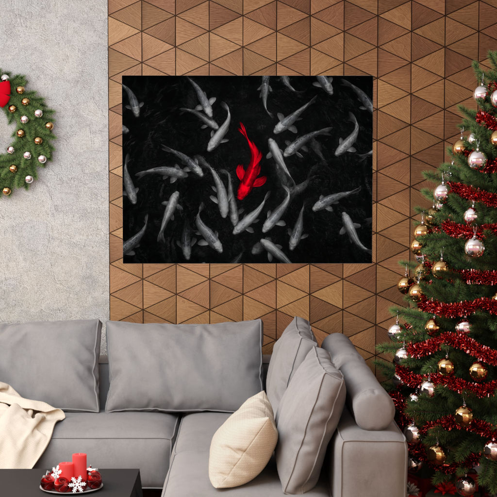 The Red Koi - Red And Black Wall Art | Matte Poster (Landscape)
