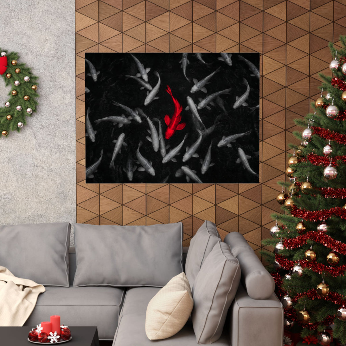 The Red Koi - Red And Black Wall Art | Matte Poster (Landscape)