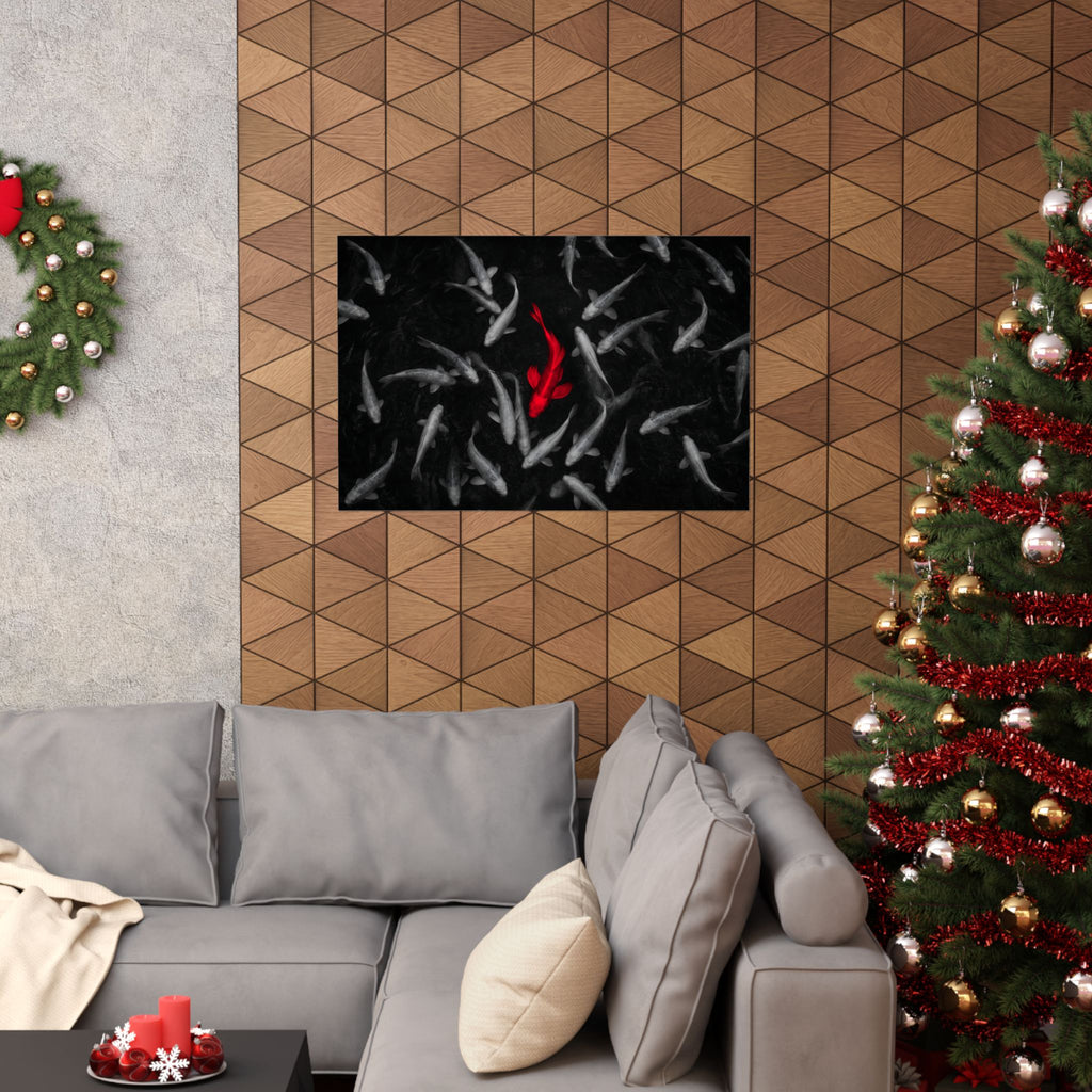 The Red Koi - Red And Black Wall Art | Matte Poster (Landscape)