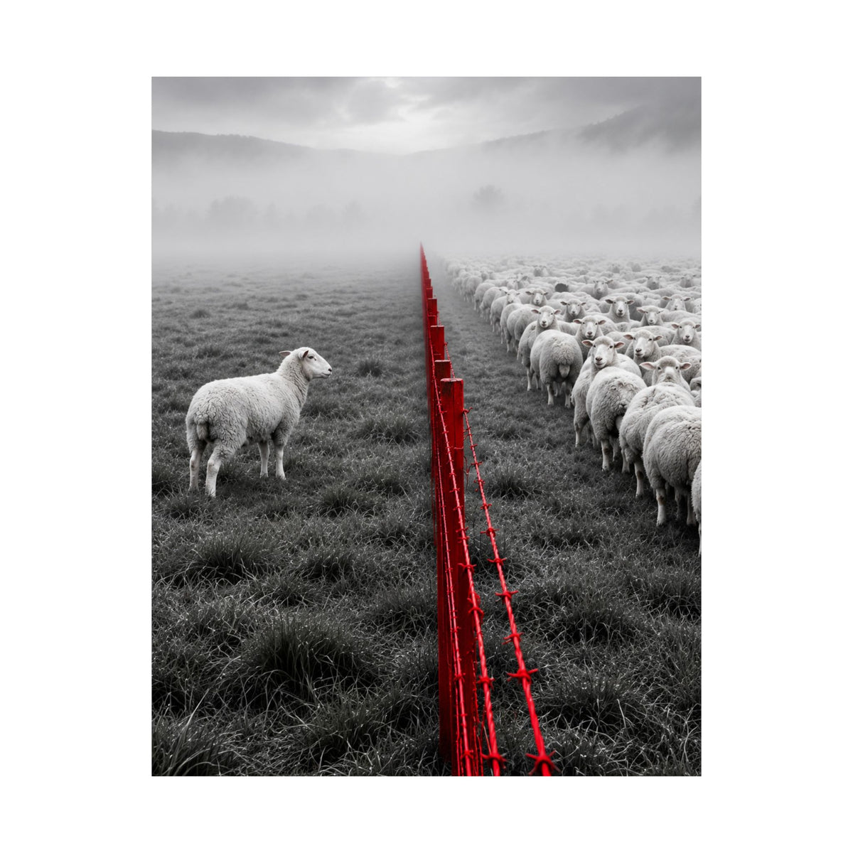 Lone Lamb - Black and White Wall Art | Matte Poster