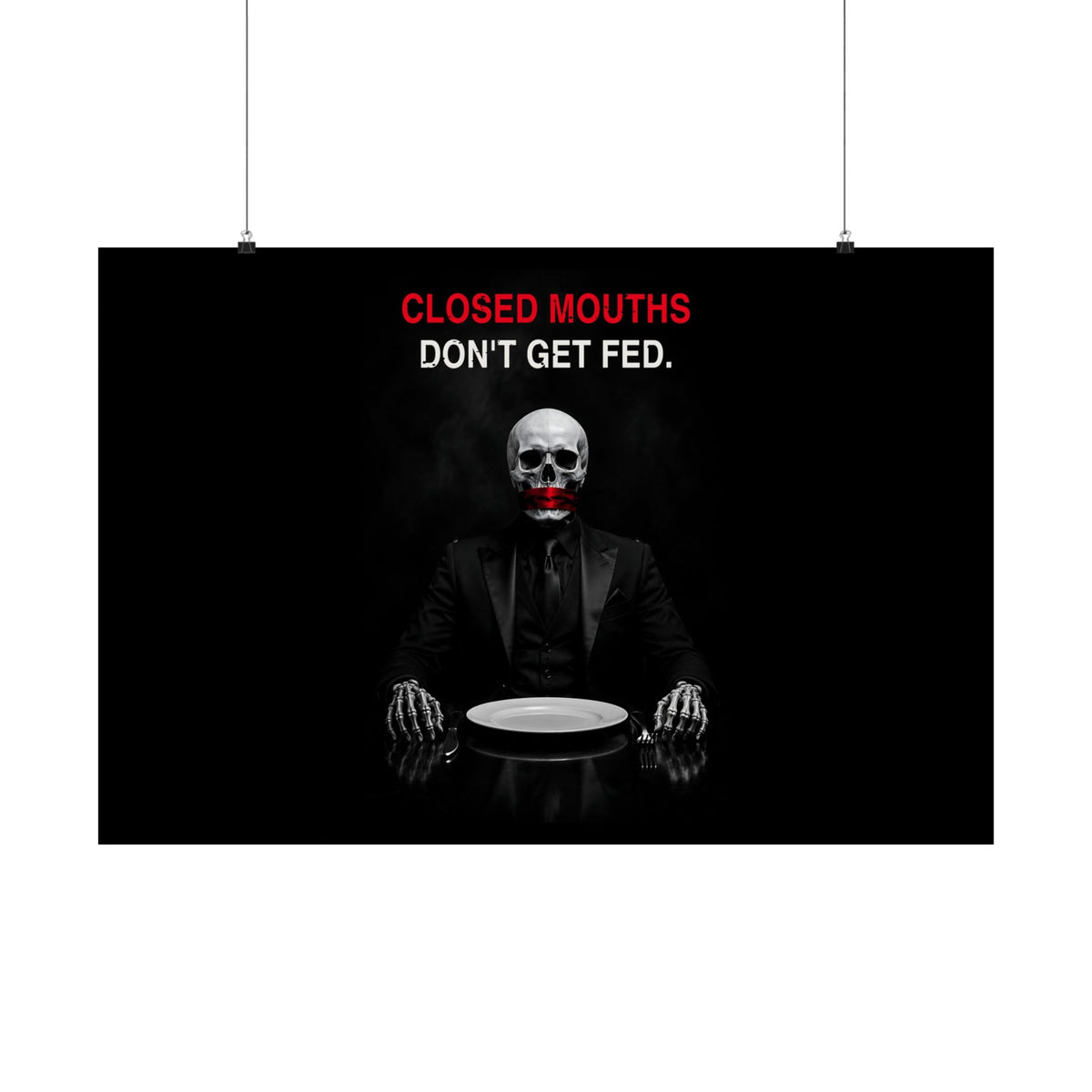 Closed Mouths - Dark Humor Wall Art | Matte Poster (Landscape)