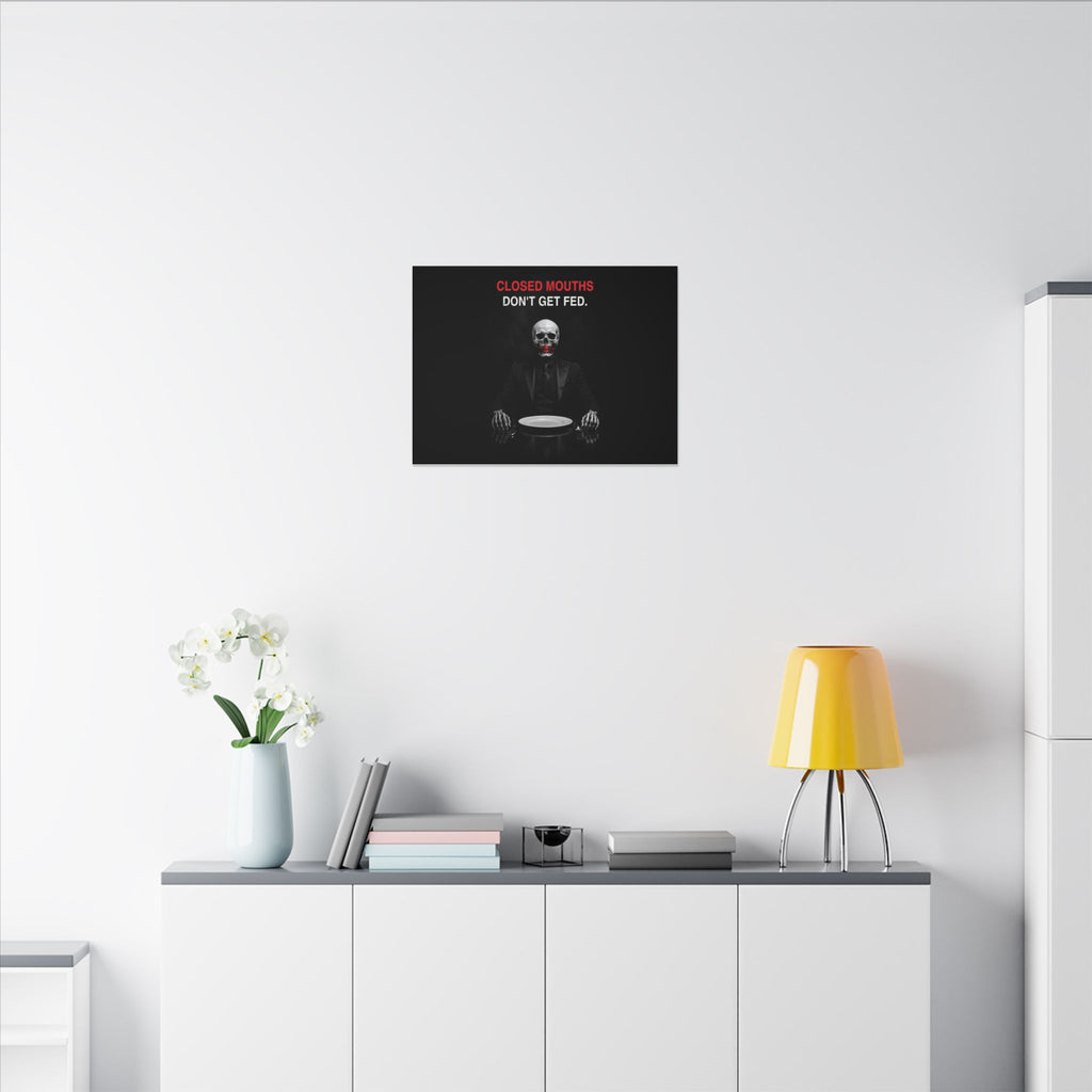 Closed Mouths - Dark Humor Wall Art | Canvas (Landscape)