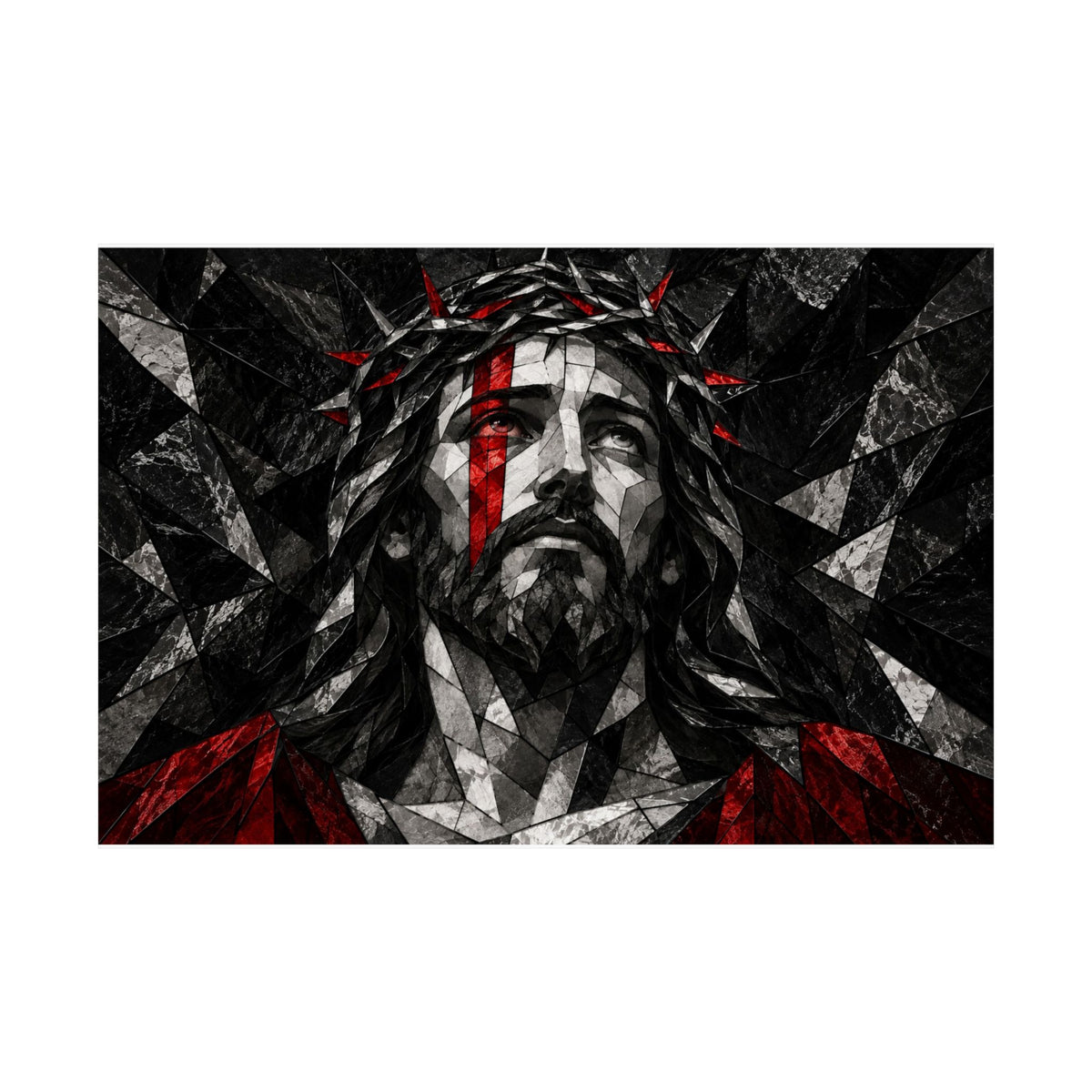 Stained Glass Christ - Christian Wall Art | Matte Poster (Landscape)