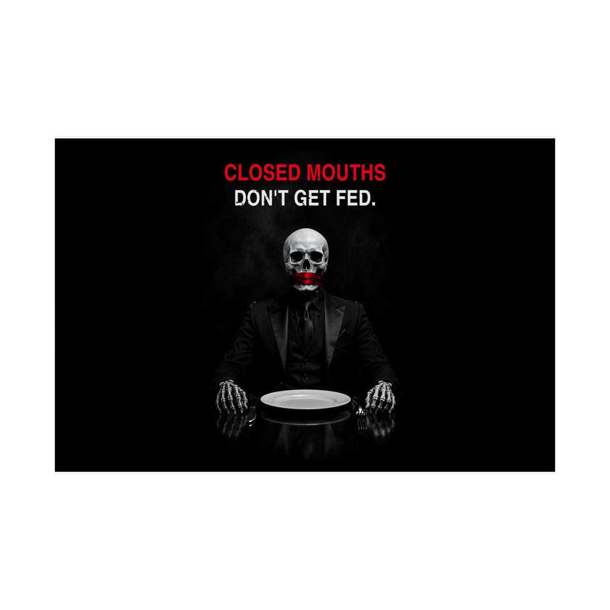 Closed Mouths - Dark Humor Wall Art | Matte Poster (Landscape)