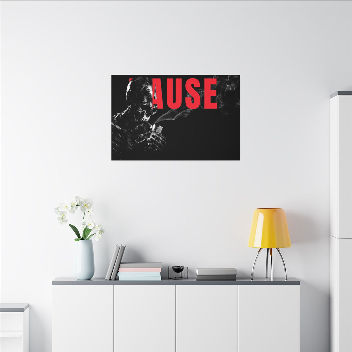Pause (Landscape) - Smoking Skeleton Wall Art, Dark Gothic Man Cave | Canvas