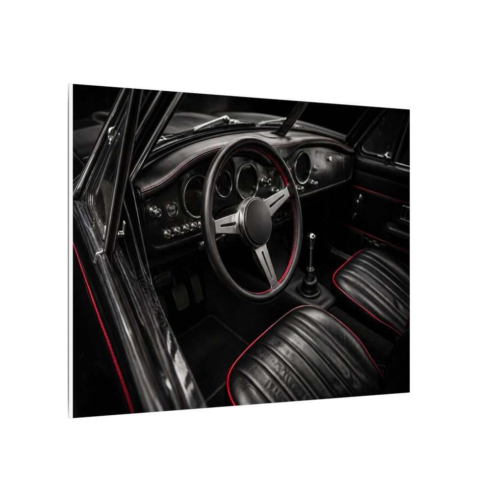 Red Stitch Cockpit - Classic Car Interior Wall Art | Canvas (Landscape)