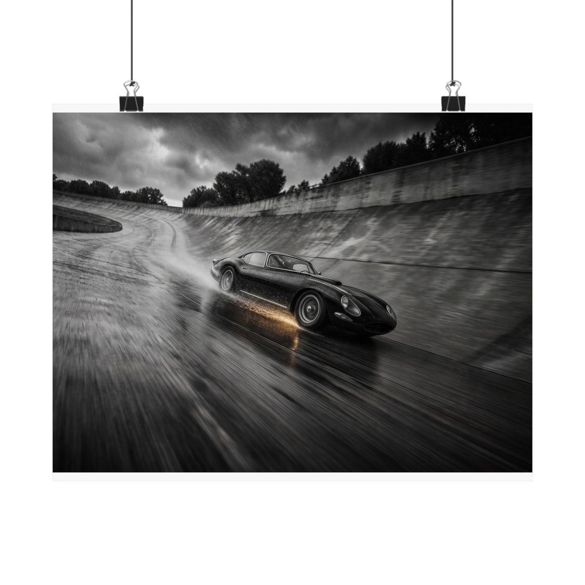 Banked in the Rain - Race Car Wall Art | Matte Poster (Landscape)