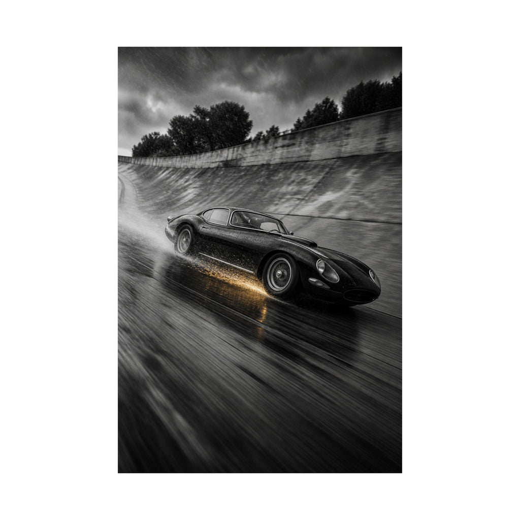 Banked in the Rain - Race Car Wall Art | Matte Poster