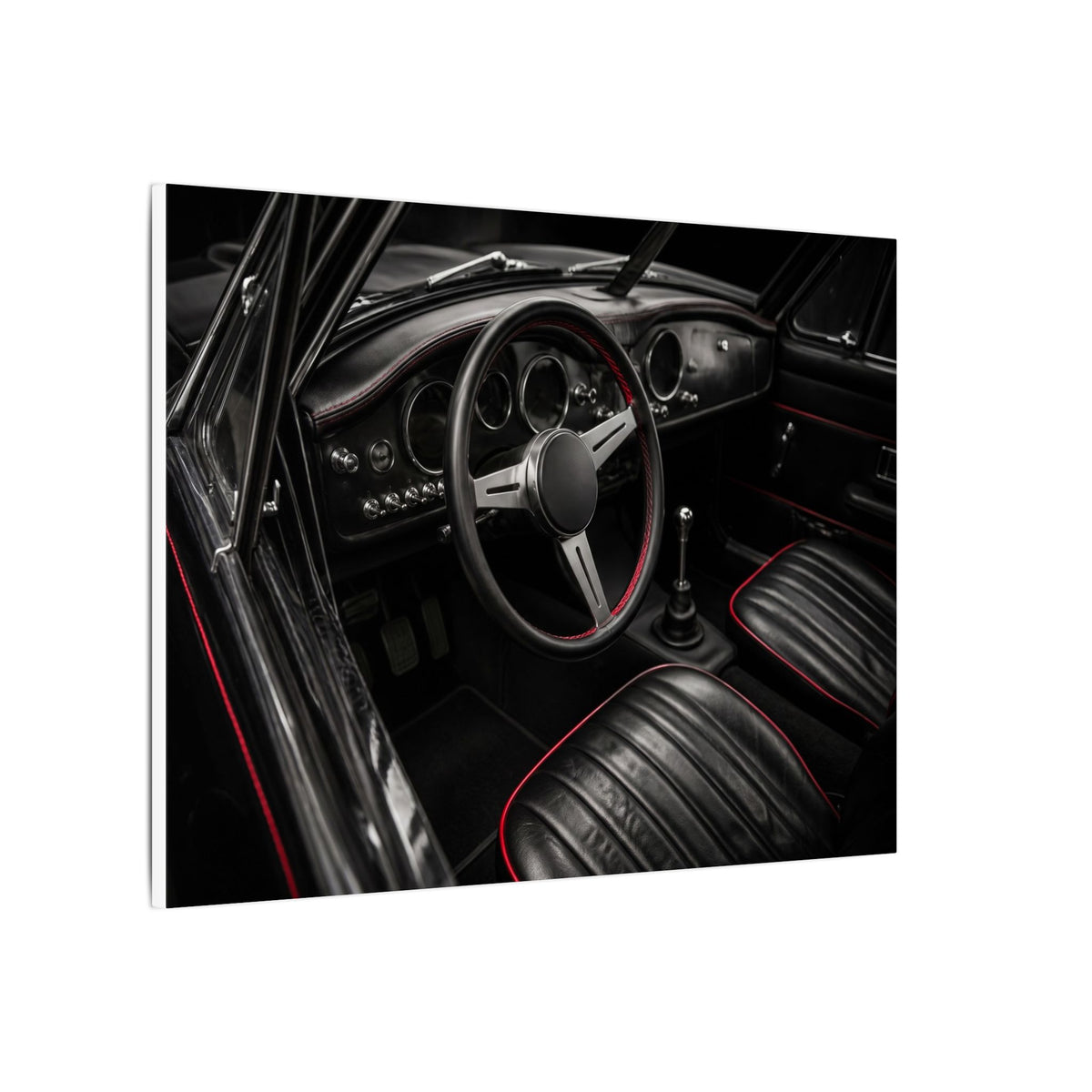 Red Stitch Cockpit - Classic Car Interior Wall Art | Canvas (Landscape)