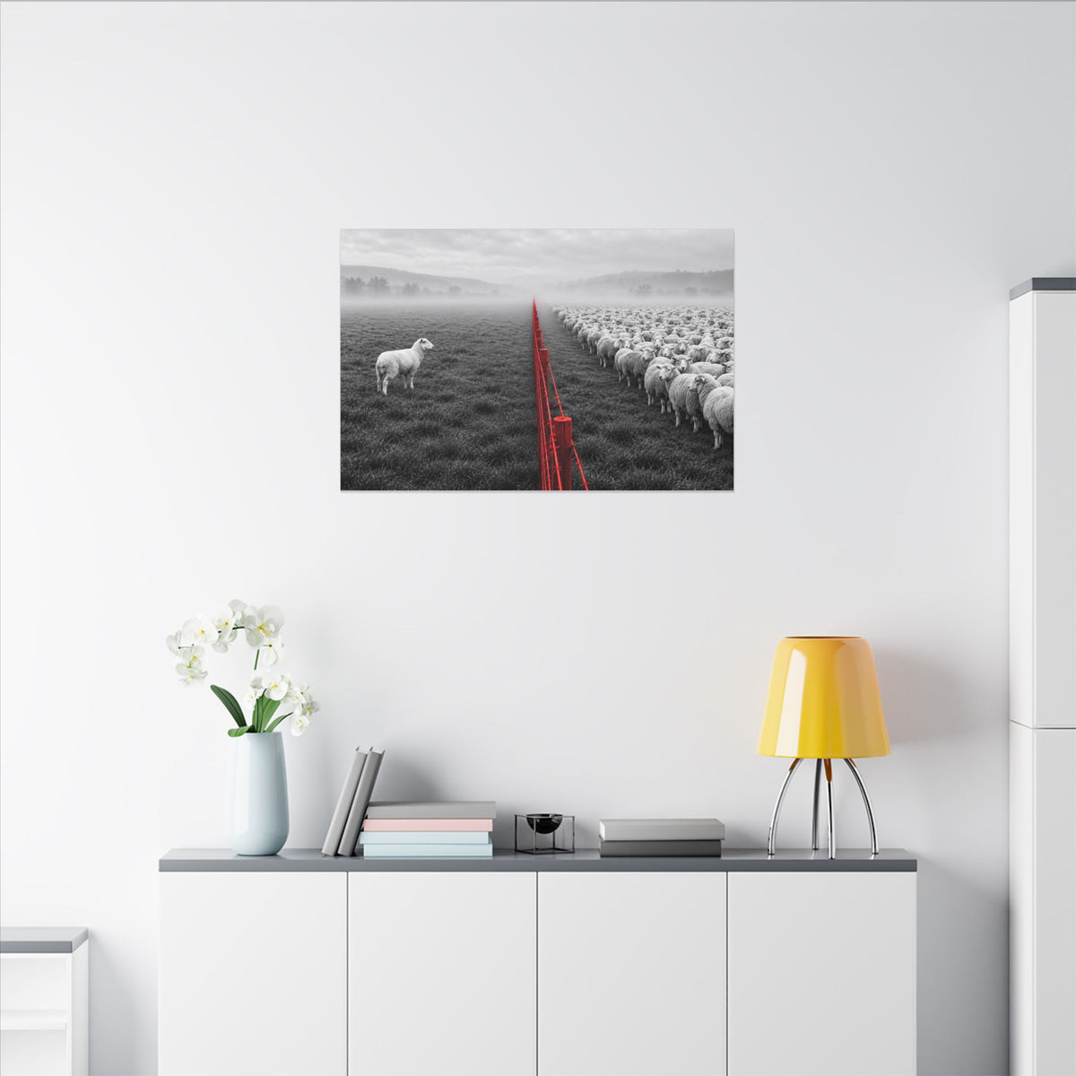 Lone Lamb - Black and White Wall Art | Canvas (Landscape)