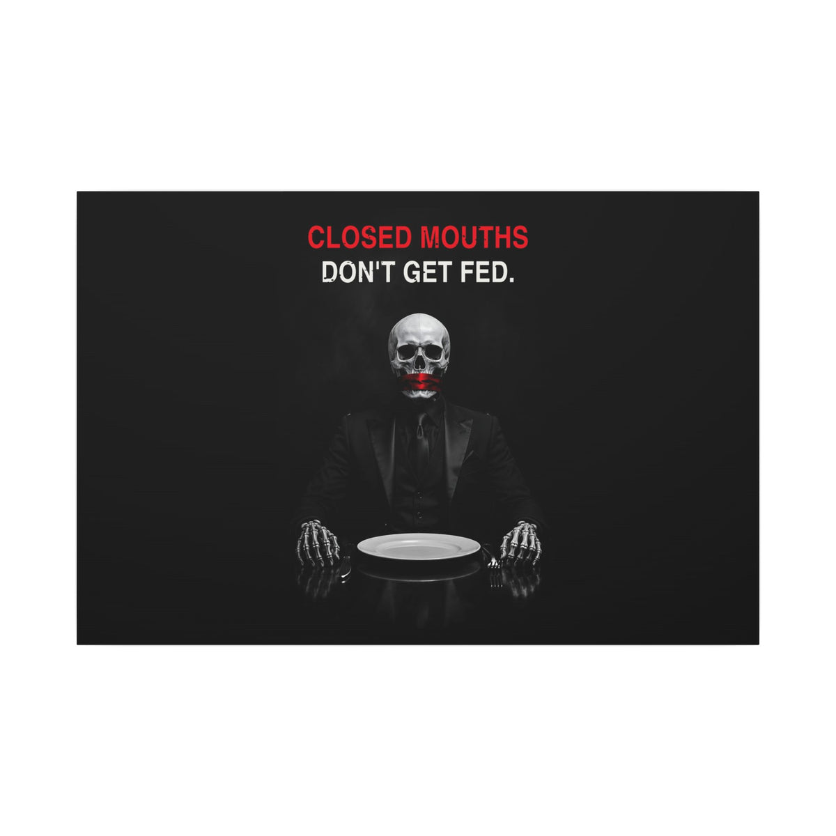 Closed Mouths - Dark Humor Wall Art | Canvas (Landscape)