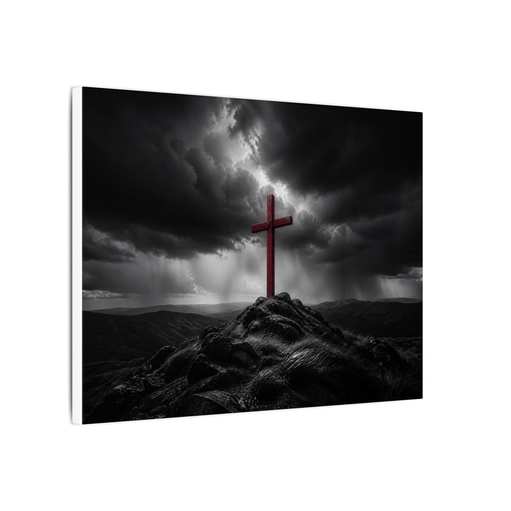 Red Cross in the Storm - Christian Cross Wall Art | Canvas (Landscape)