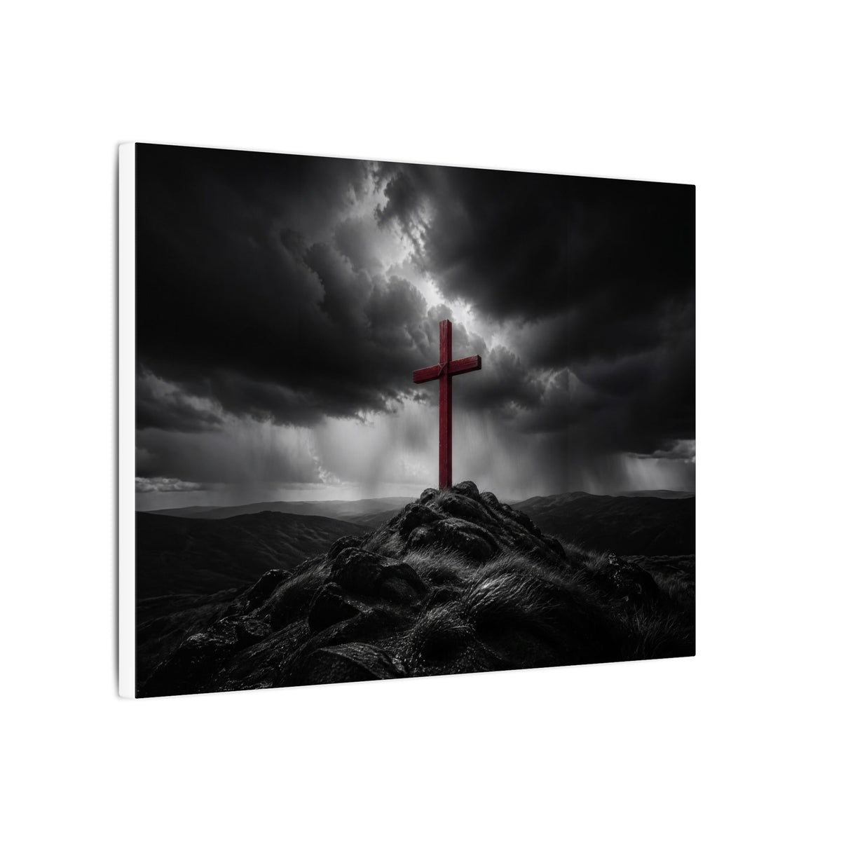 Red Cross in the Storm - Christian Cross Wall Art | Canvas (Landscape)