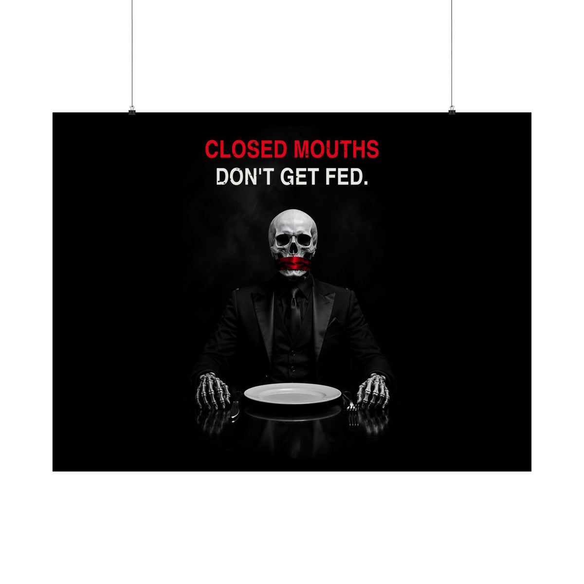 Closed Mouths - Dark Humor Wall Art | Matte Poster (Landscape)